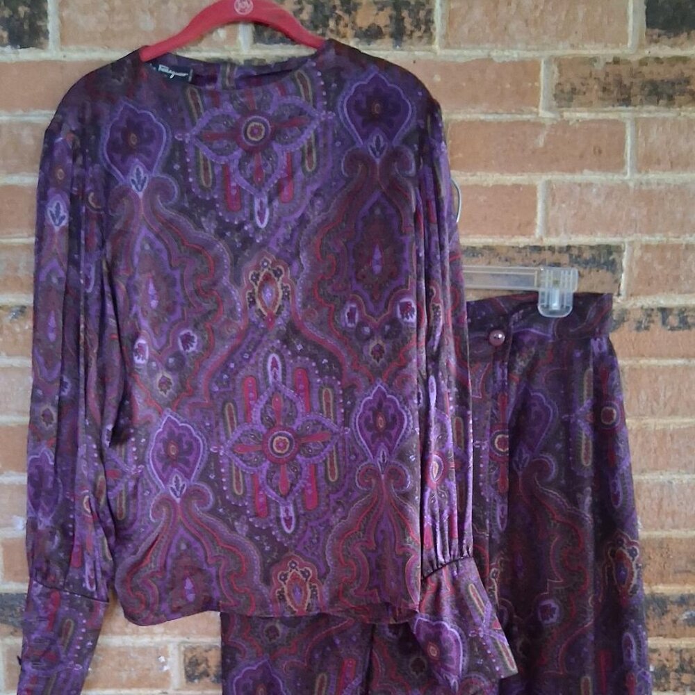 Vintage Savatore Ferragamo Silk/Wool Paisley Print 2 Piece Outfit